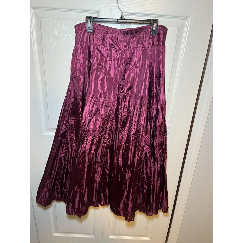 Grace Elements Women's Burgundy Crinkle Satin Midi Skirt Size Large